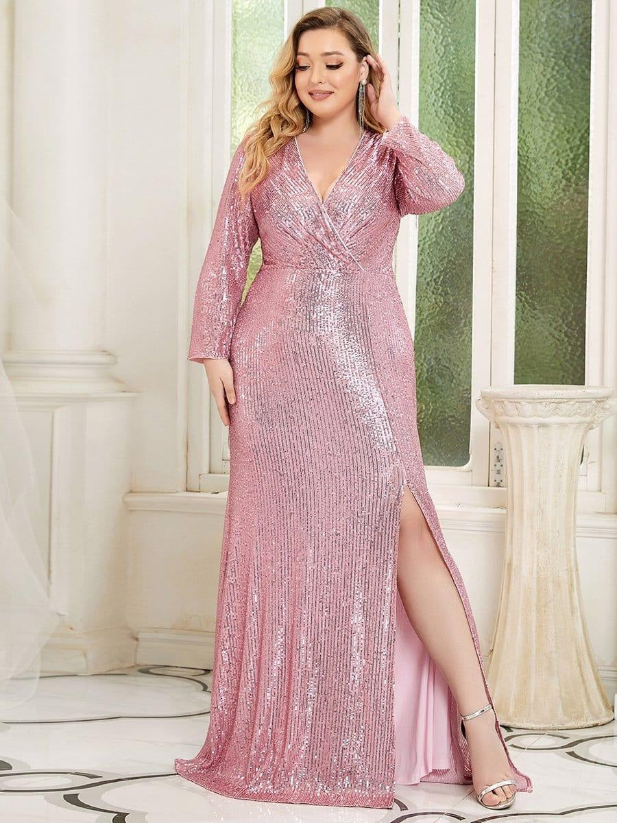 Rovika Fashion Women's Elegant Shimmer Maxi Gown Dress Pink
