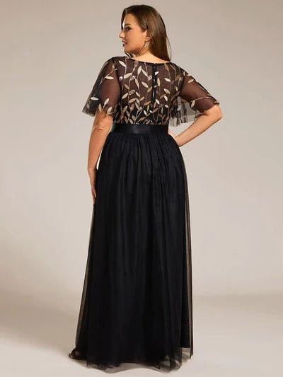 Rovika Fashion Women's Elegant Shimmer Maxi Gown Dress with Waist Belt – Black