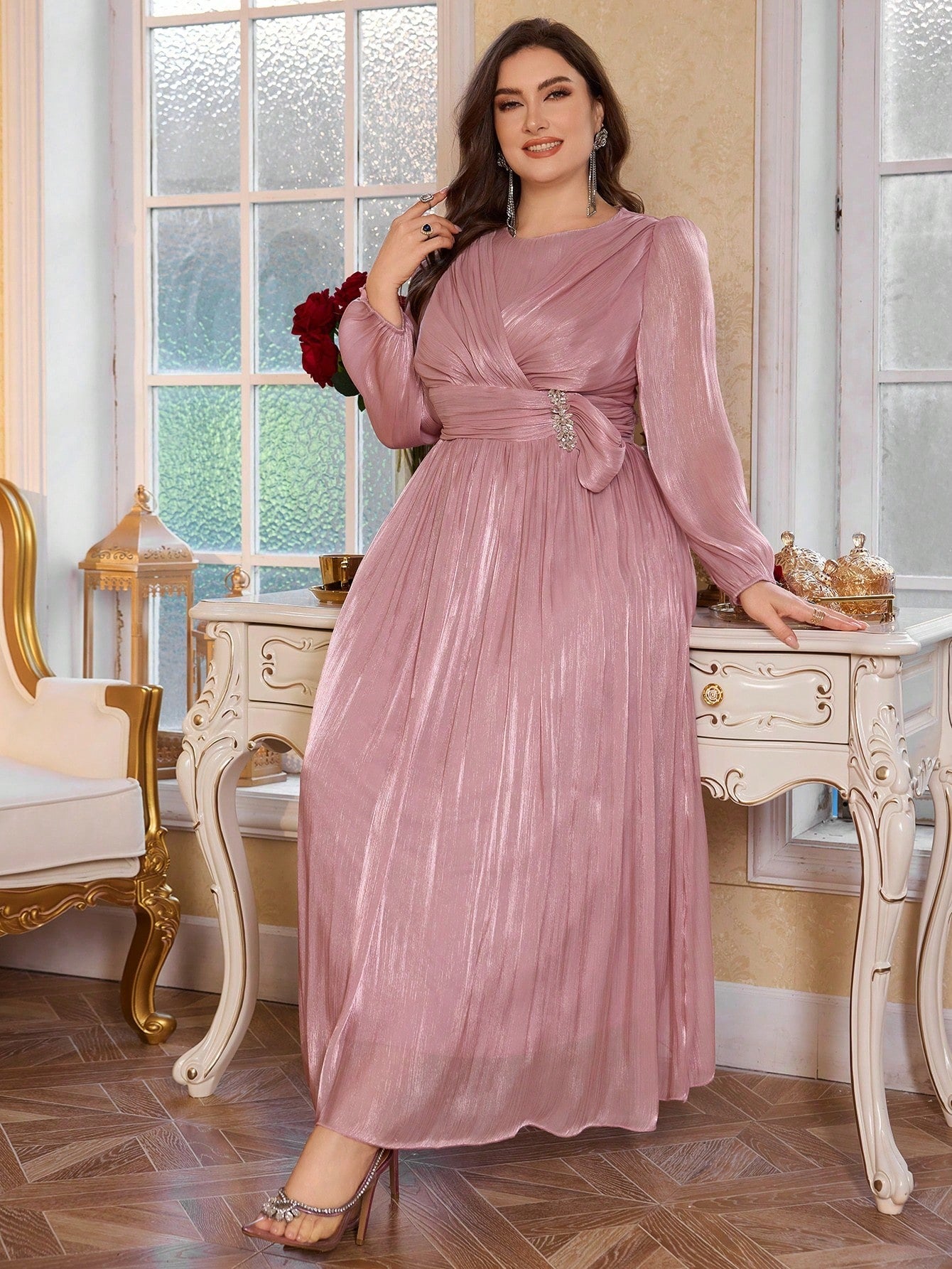 Blush Pink Elegant Shimmer Evening Gown for Women | Formal & Party Wear Dress