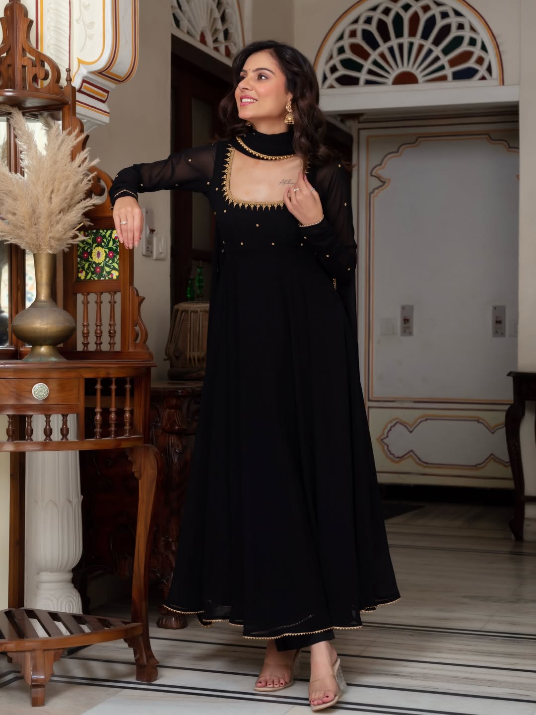 Women's Elegant Black Anarkali Suit Set with Dupatta | Festive & Party Wear Ethnic Dress
