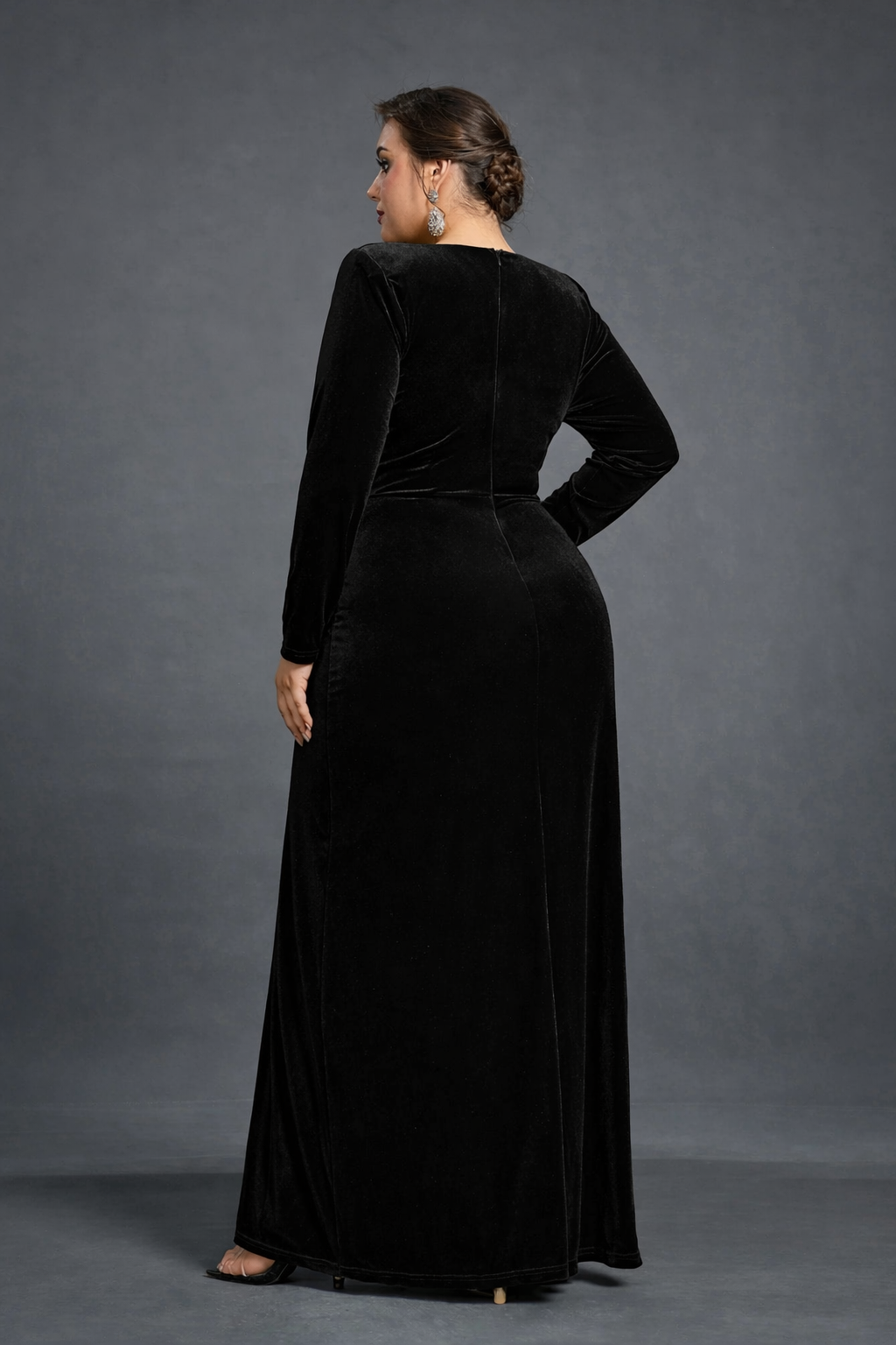 Rovika Fashion Women's Elegant velvet Maxi Gowns Dress Black