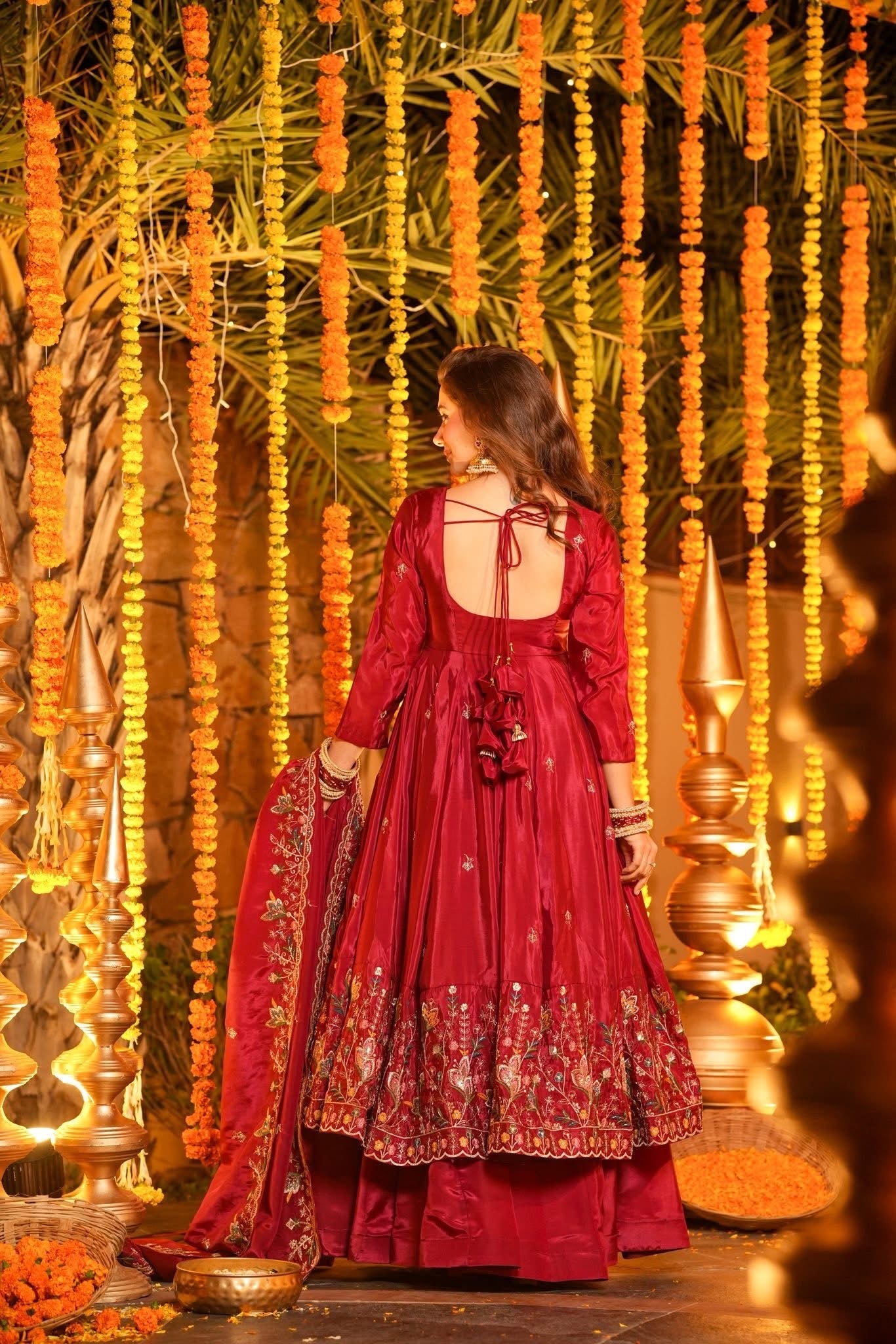 Women's Red Premium Heavy Silk Gown Set with Multi 3mm & 5mm Sequins & Fine Thread Embroidery with Heavy Silk Dupatta