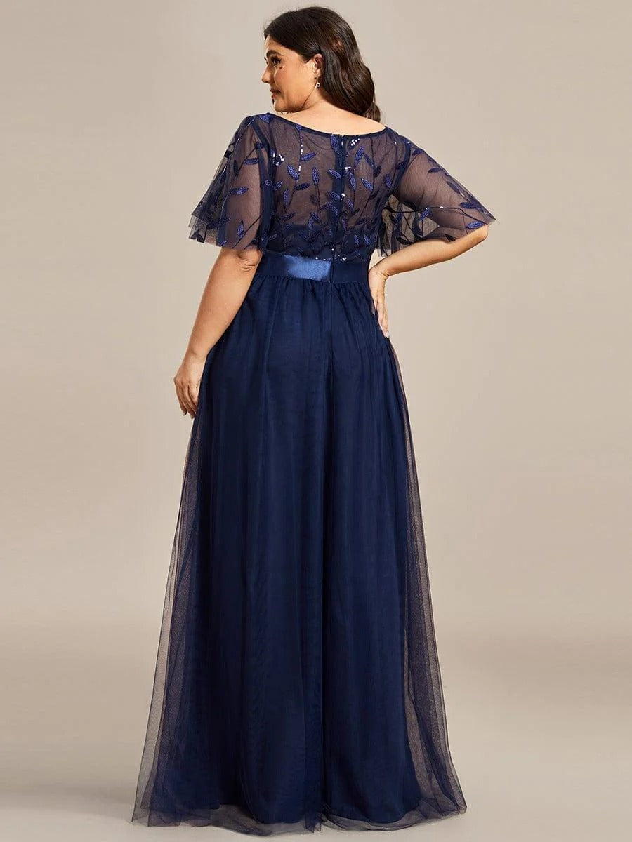 Rovika Fashion Women's Elegant Shimmer Maxi Gown Dress with Waist Belt - Blue