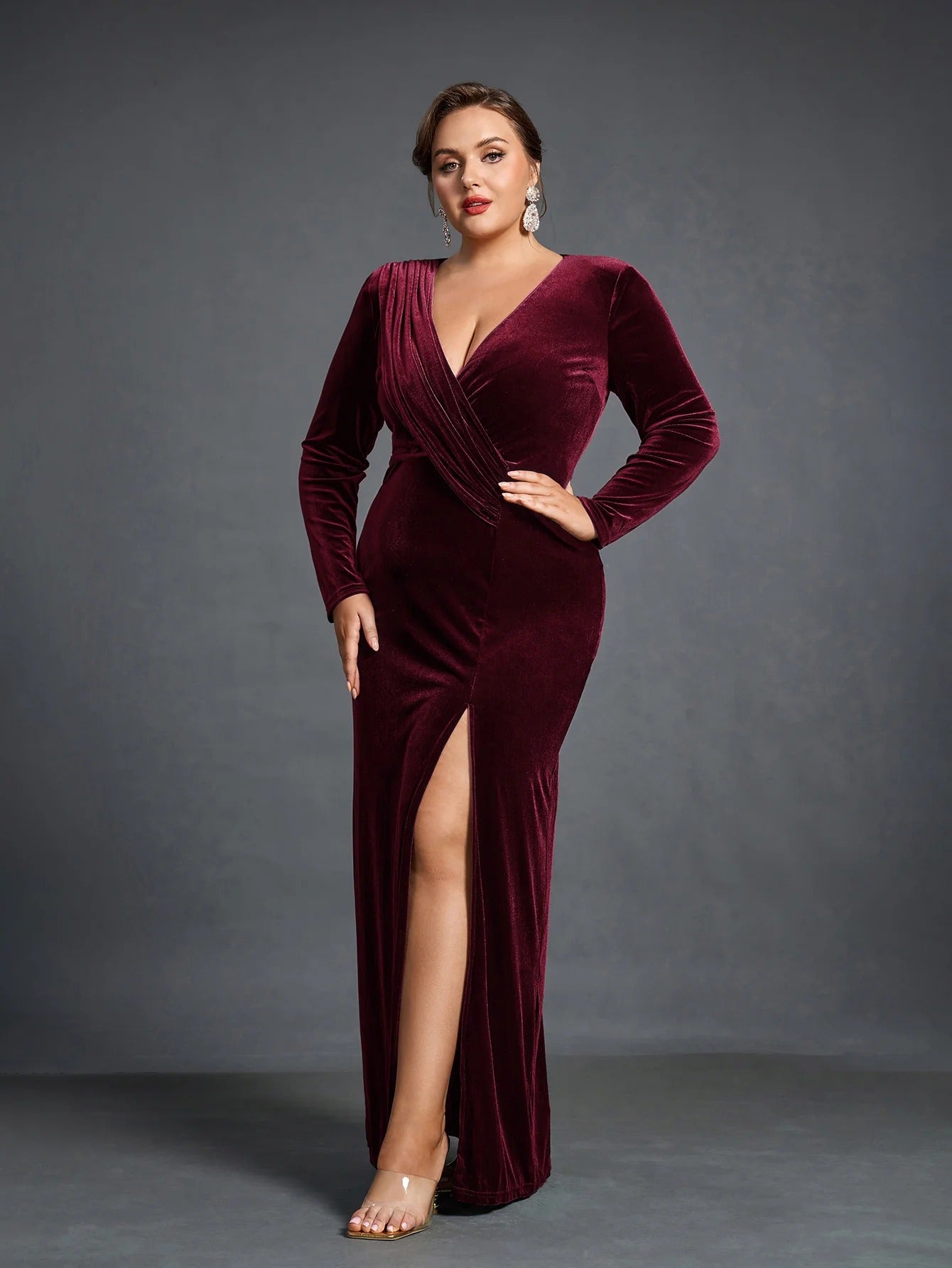 Rovika Fashion Women Elegant Shimmer Maxi Gowns Dress Maroon