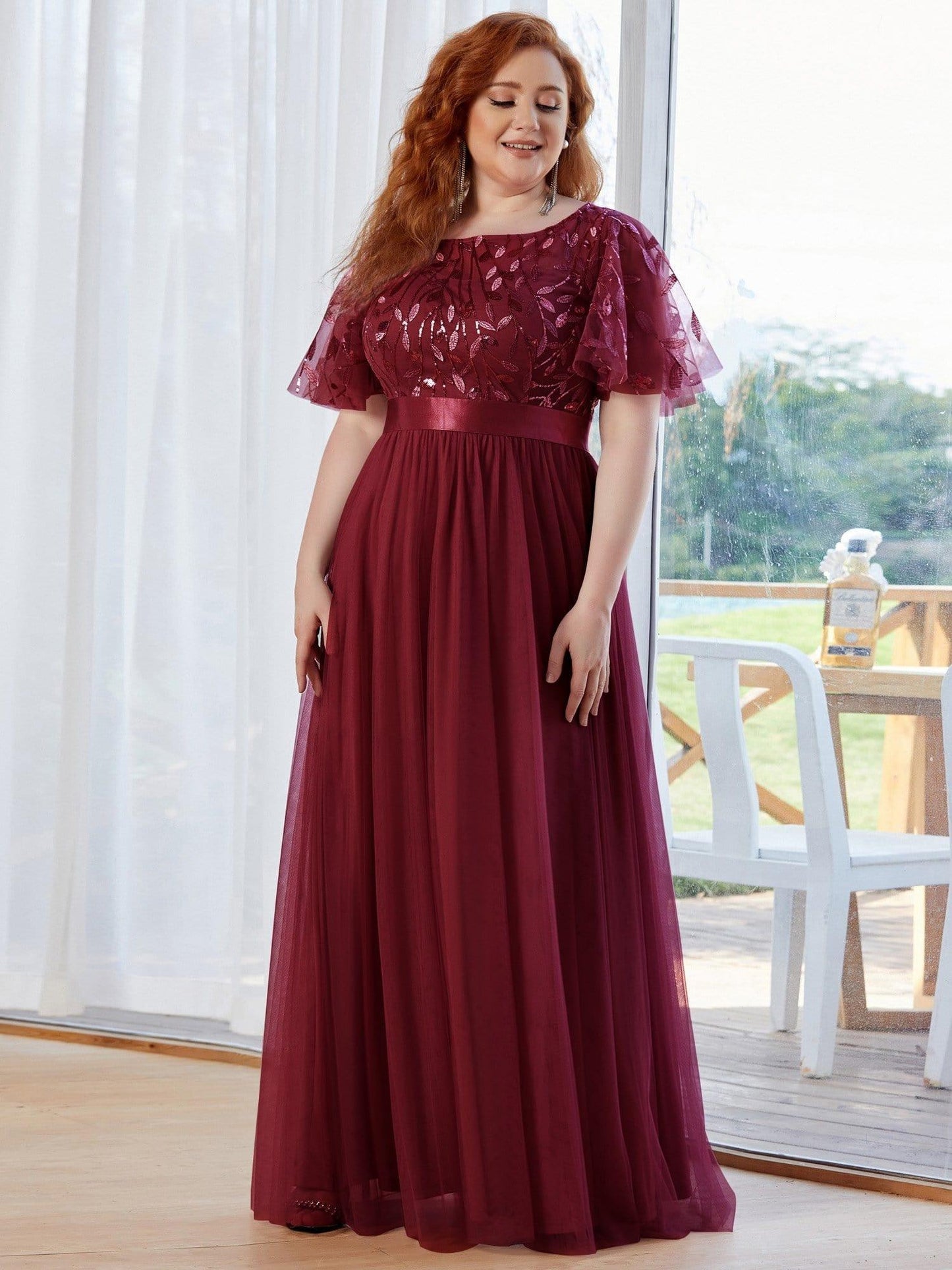 Rovika Fashion Women's Elegant Shimmer Maxi Gown Dress with Waist Belt - Maroon