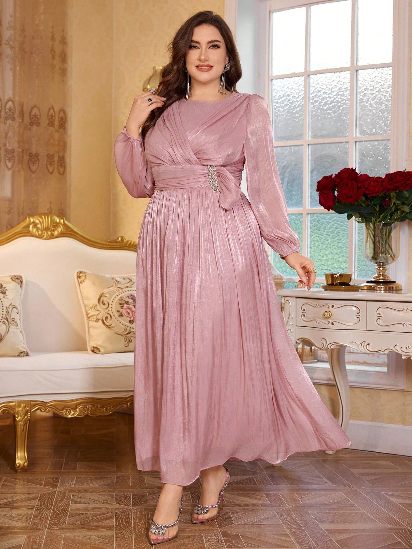 Blush Pink Elegant Shimmer Evening Gown for Women | Formal & Party Wear Dress