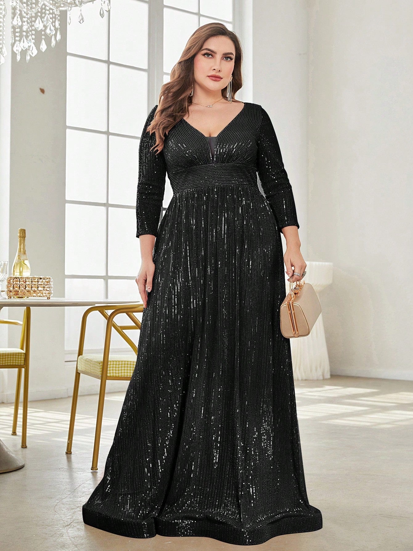 Rovika Fashion Women's Black Sequin Evening Maxi Dress