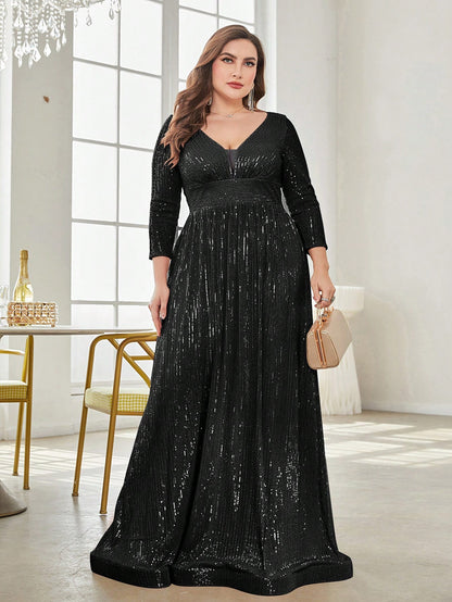 Rovika Fashion Women's Black Sequin Evening Maxi Dress