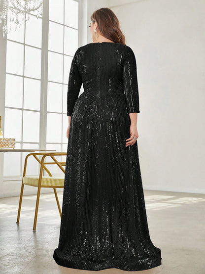 Rovika Fashion Women's Black Sequin Evening Maxi Dress
