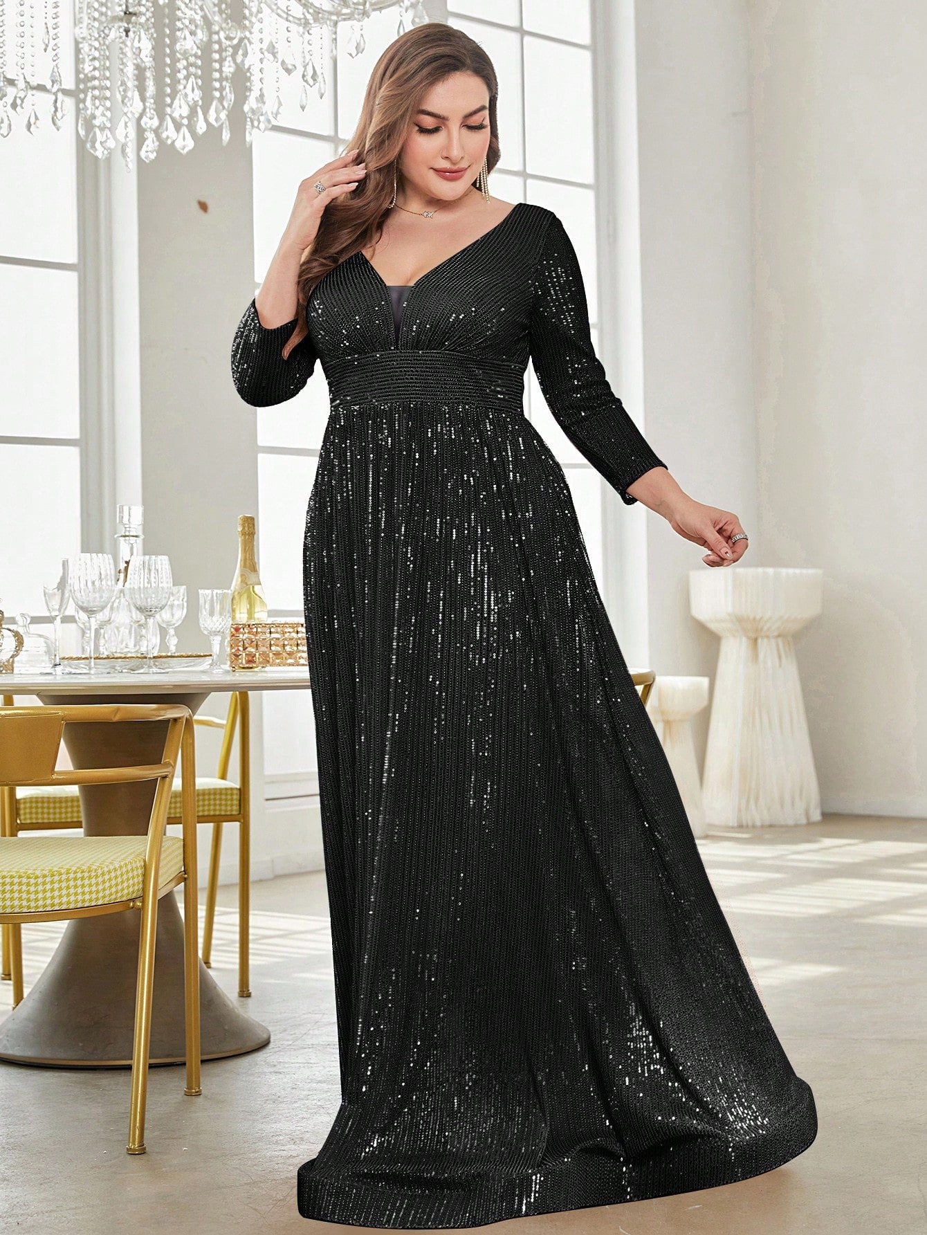 Rovika Fashion Women's Black Sequin Evening Maxi Dress