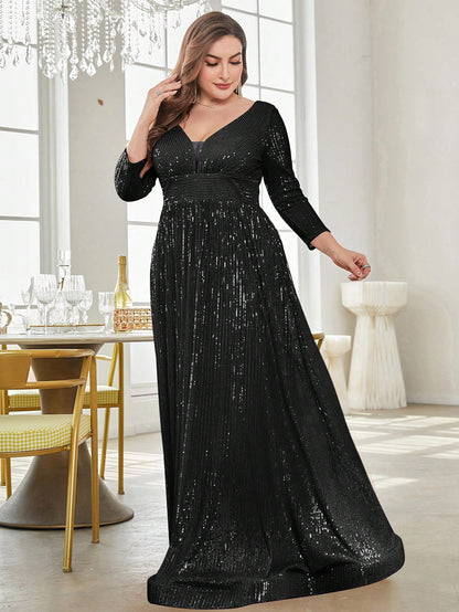 Rovika Fashion Women's Black Sequin Evening Maxi Dress
