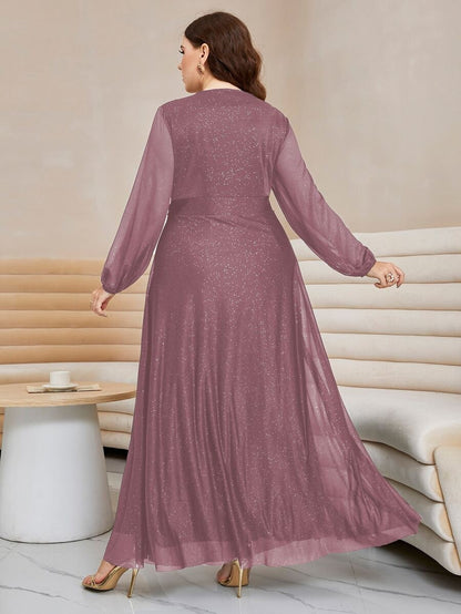 Rovika Fashion Women's Elegant Shimmer Maxi Dress with Waist Belt – Pink