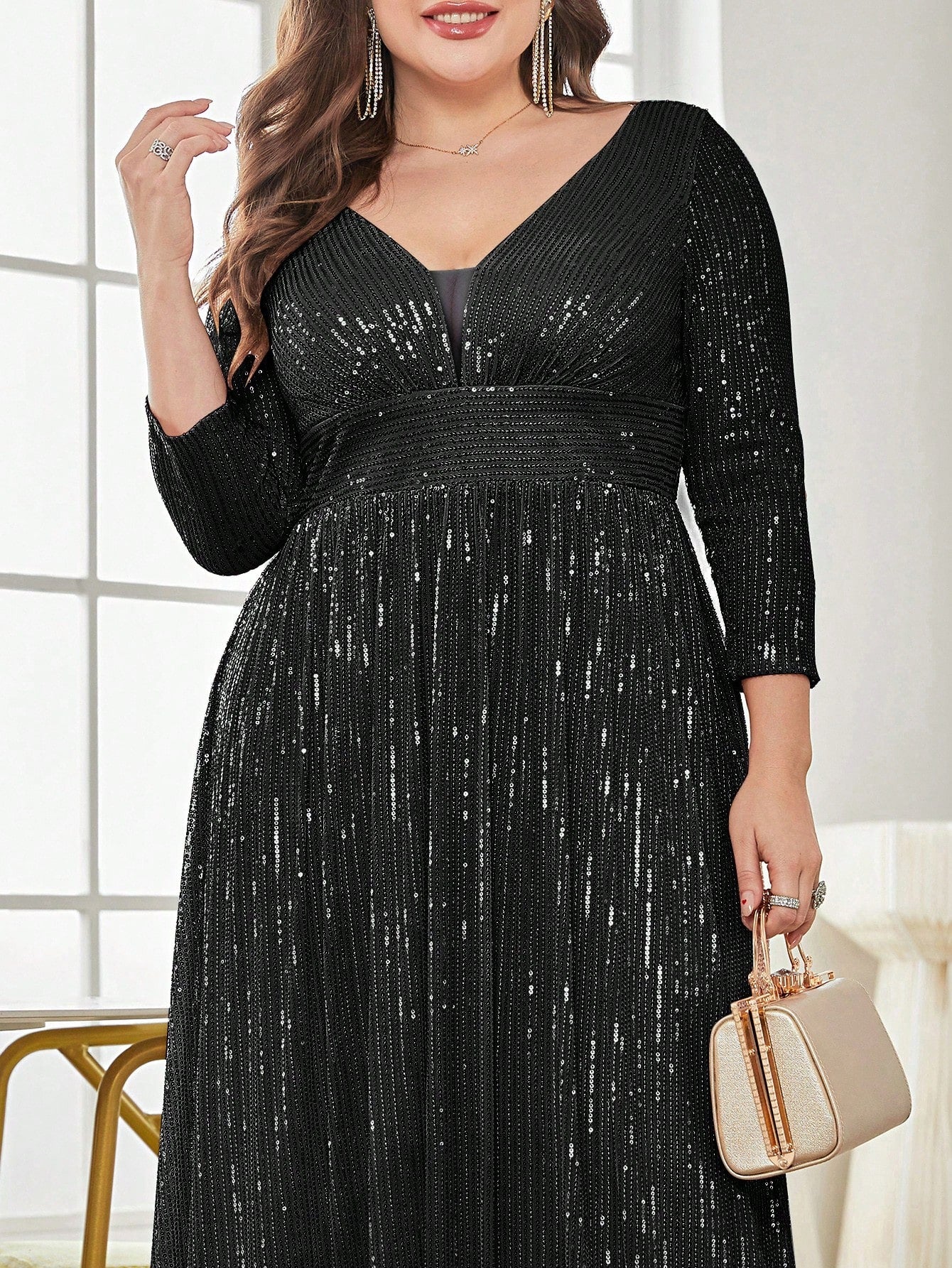 Rovika Fashion Women's Black Sequin Evening Maxi Dress