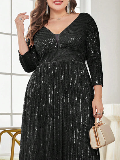 Rovika Fashion Women's Black Sequin Evening Maxi Dress