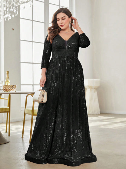 Rovika Fashion Women's Black Sequin Evening Maxi Dress