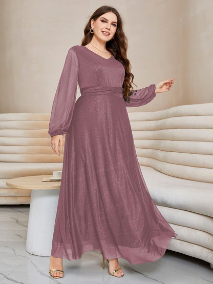 Rovika Fashion Women's Elegant Shimmer Maxi Dress with Waist Belt – Pink