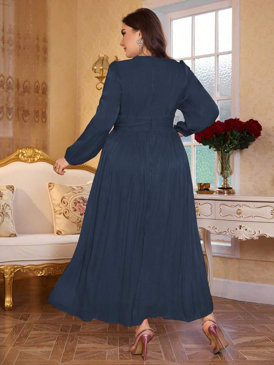 Steel Blue Elegant Shimmer Evening Gown for Women | Formal & Party Wear Dress