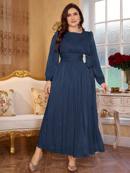 Steel Blue Elegant Shimmer Evening Gown for Women | Formal & Party Wear Dress