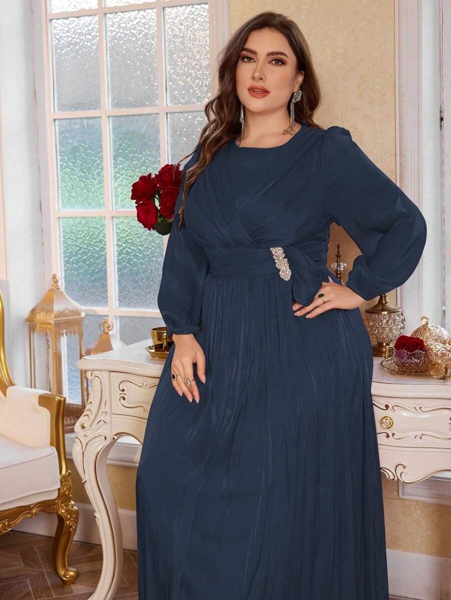 Steel Blue Elegant Shimmer Evening Gown for Women | Formal & Party Wear Dress