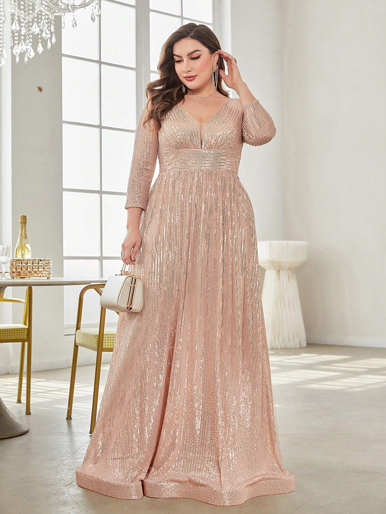 Rovika Fashion Women's Champagne Gold Sequin Maxi Party Gown