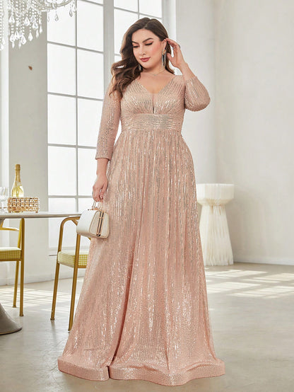 Rovika Fashion Women's Champagne Gold Sequin Maxi Party Gown