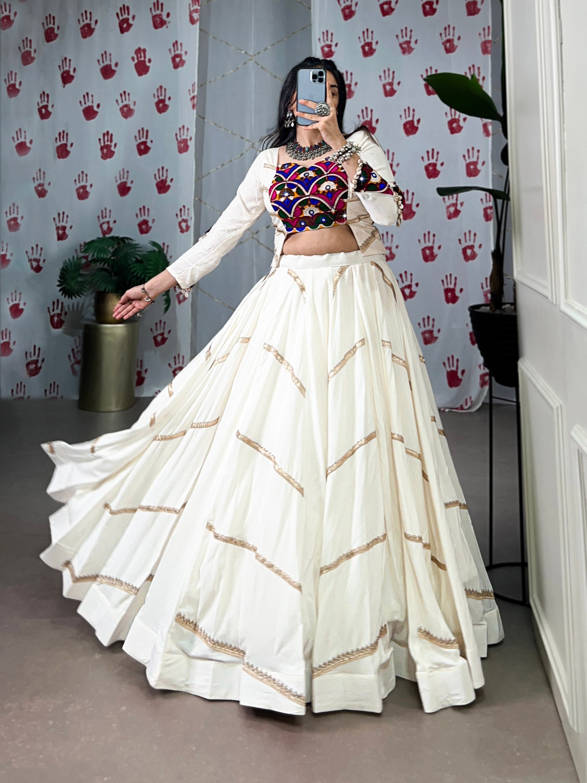 White Embroidered Koti Lehenga Set
