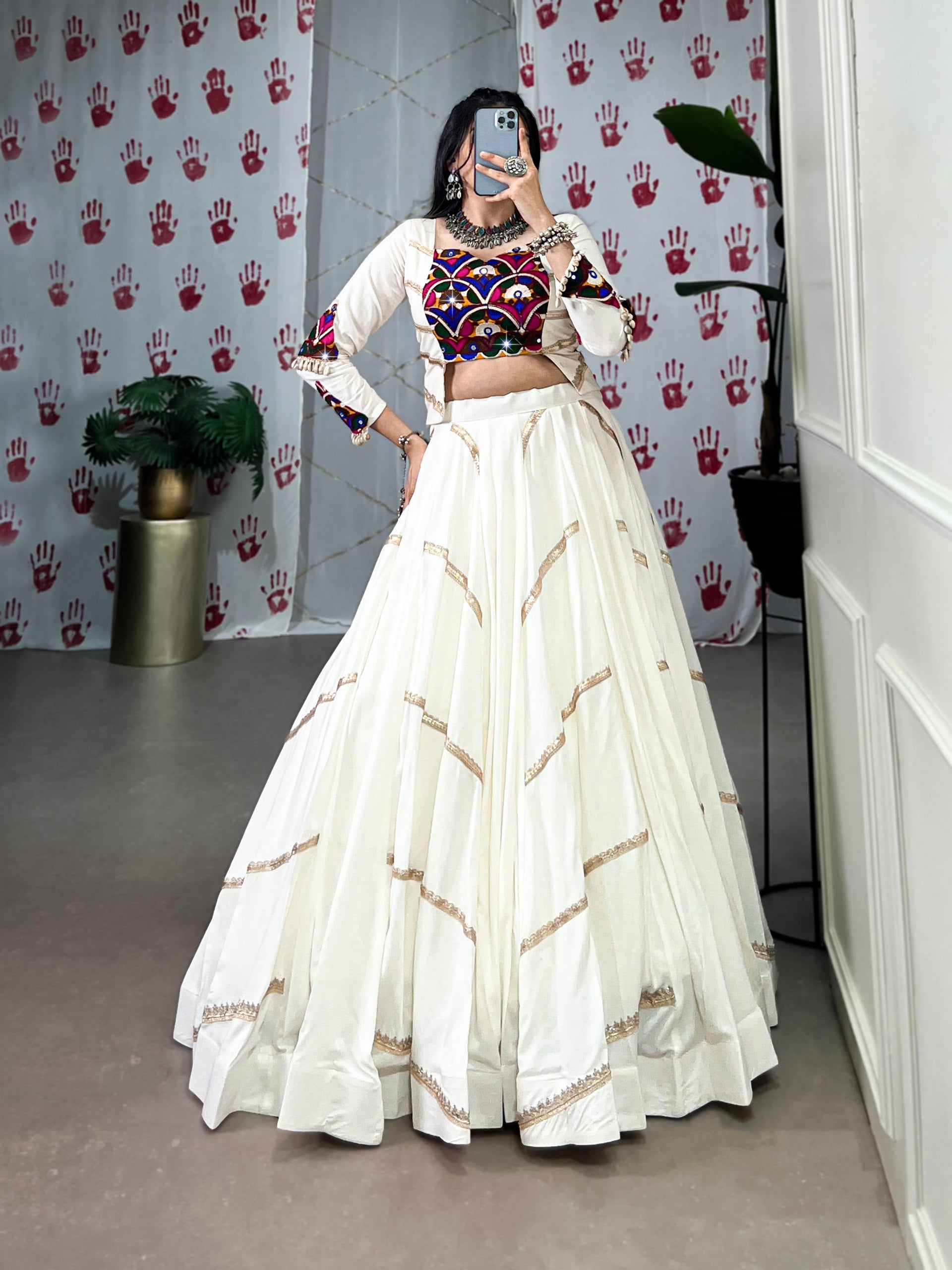 White Embroidered Koti Lehenga Set