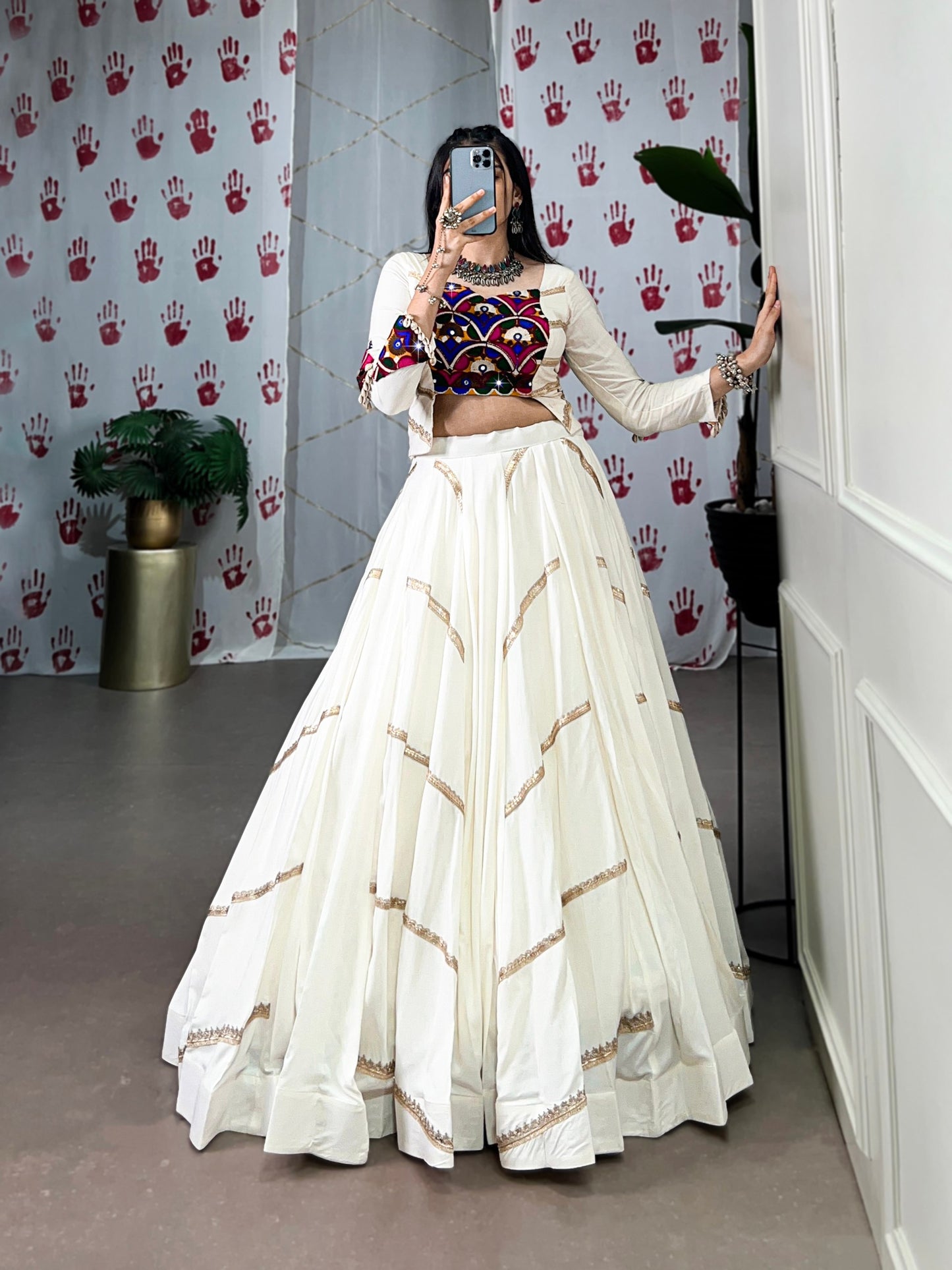 White Embroidered Koti Lehenga Set