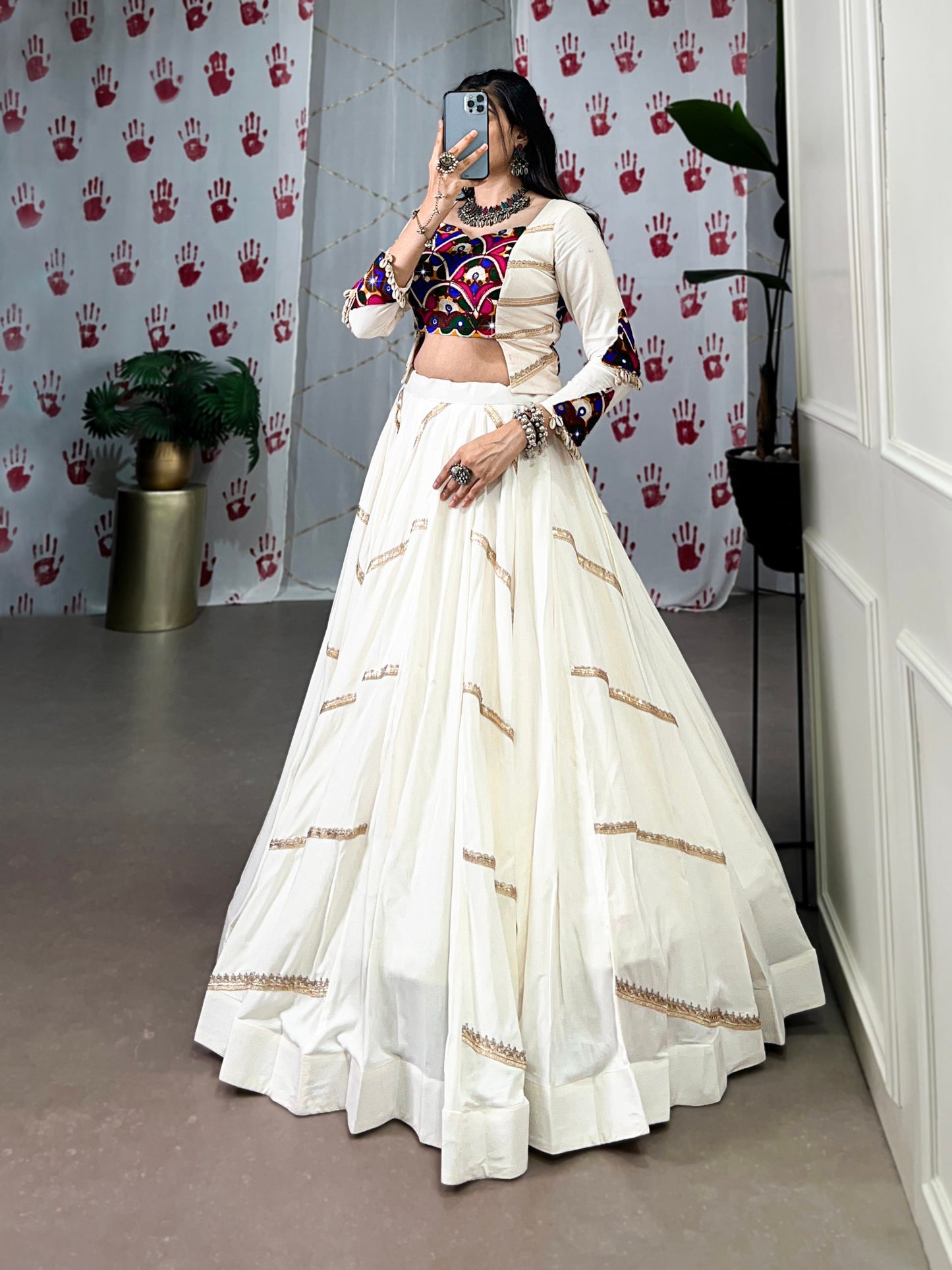 White Embroidered Koti Lehenga Set