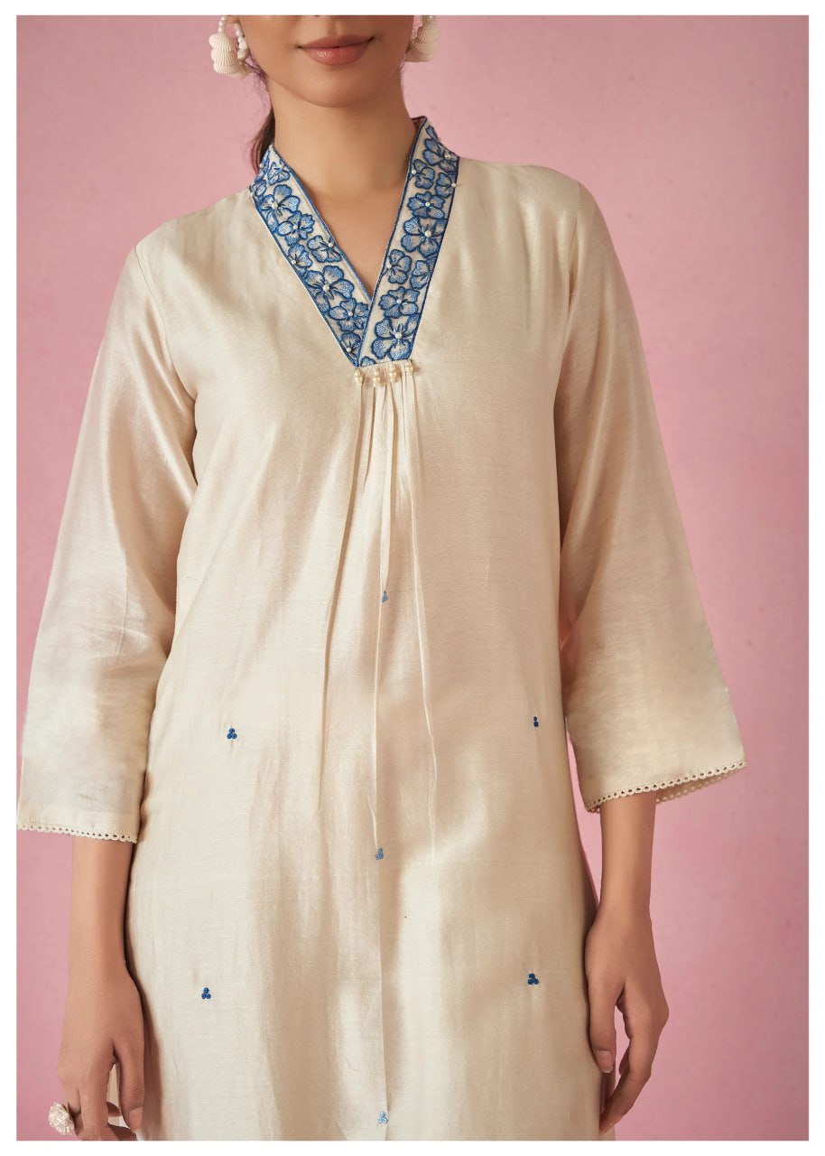 Ivory & Blue Floral Kurta Set