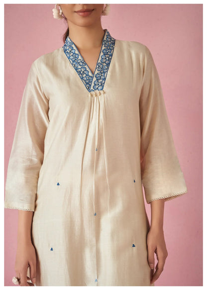 Ivory & Blue Floral Kurta Set