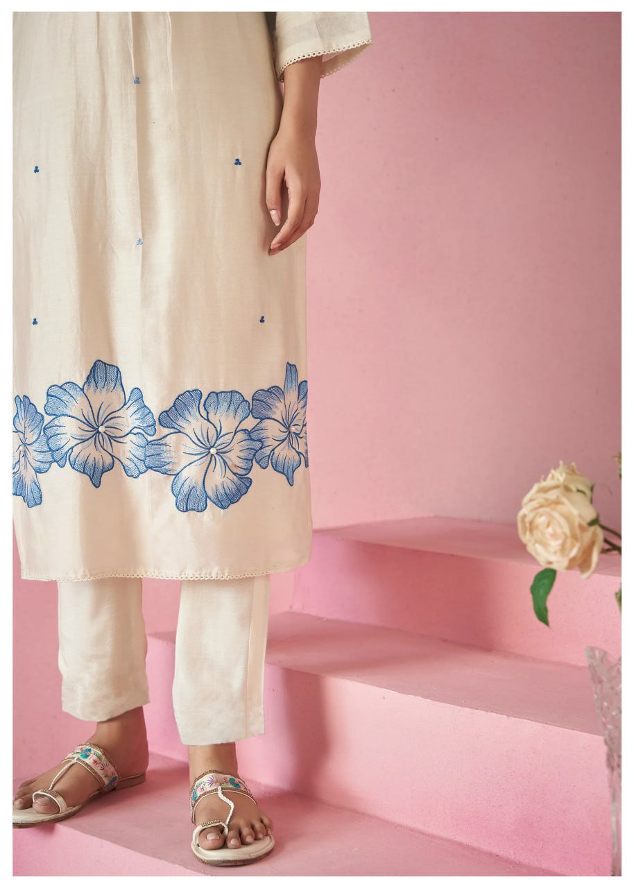 Ivory & Blue Floral Kurta Set