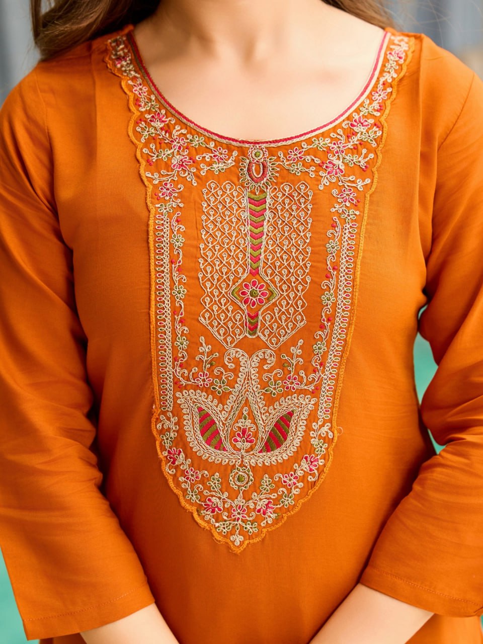 Rust Orange Bandhani Dupatta Kurta Set