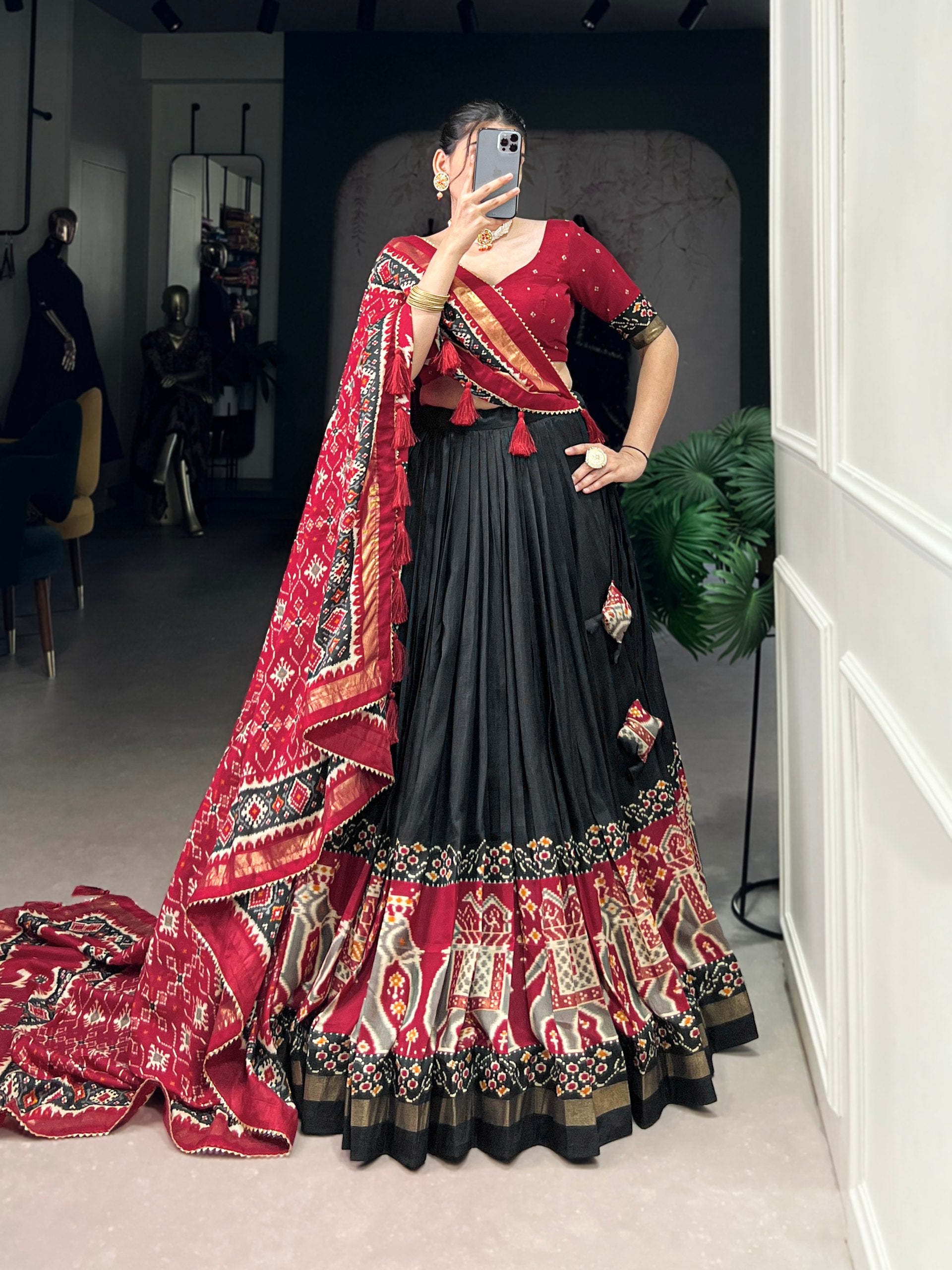 Black Patola Print Festive Lehenga Choli