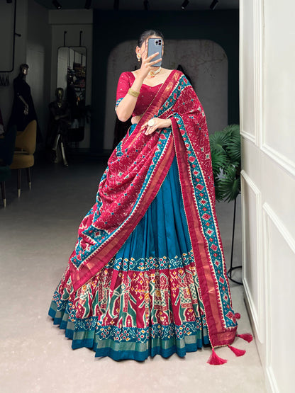 Teal Blue Traditional Patola Lehenga Set