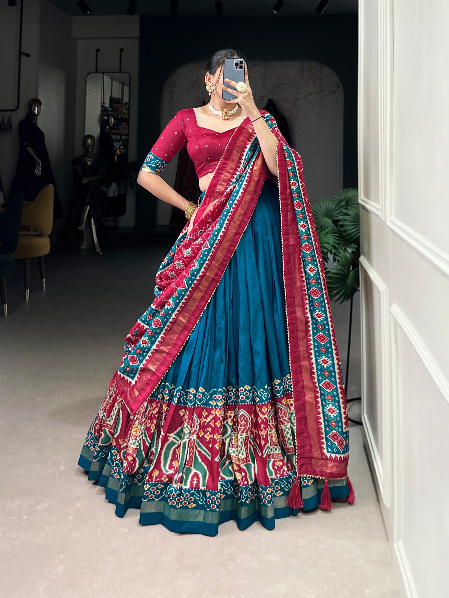 Teal Blue Traditional Patola Lehenga Set
