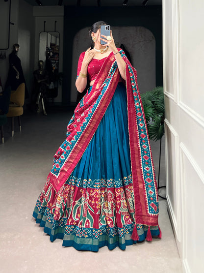 Teal Blue Traditional Patola Lehenga Set
