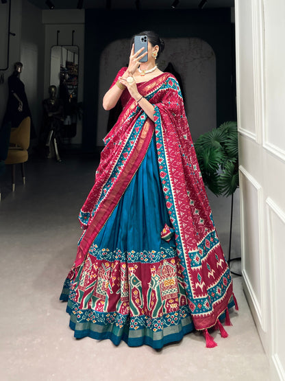 Teal Blue Traditional Patola Lehenga Set