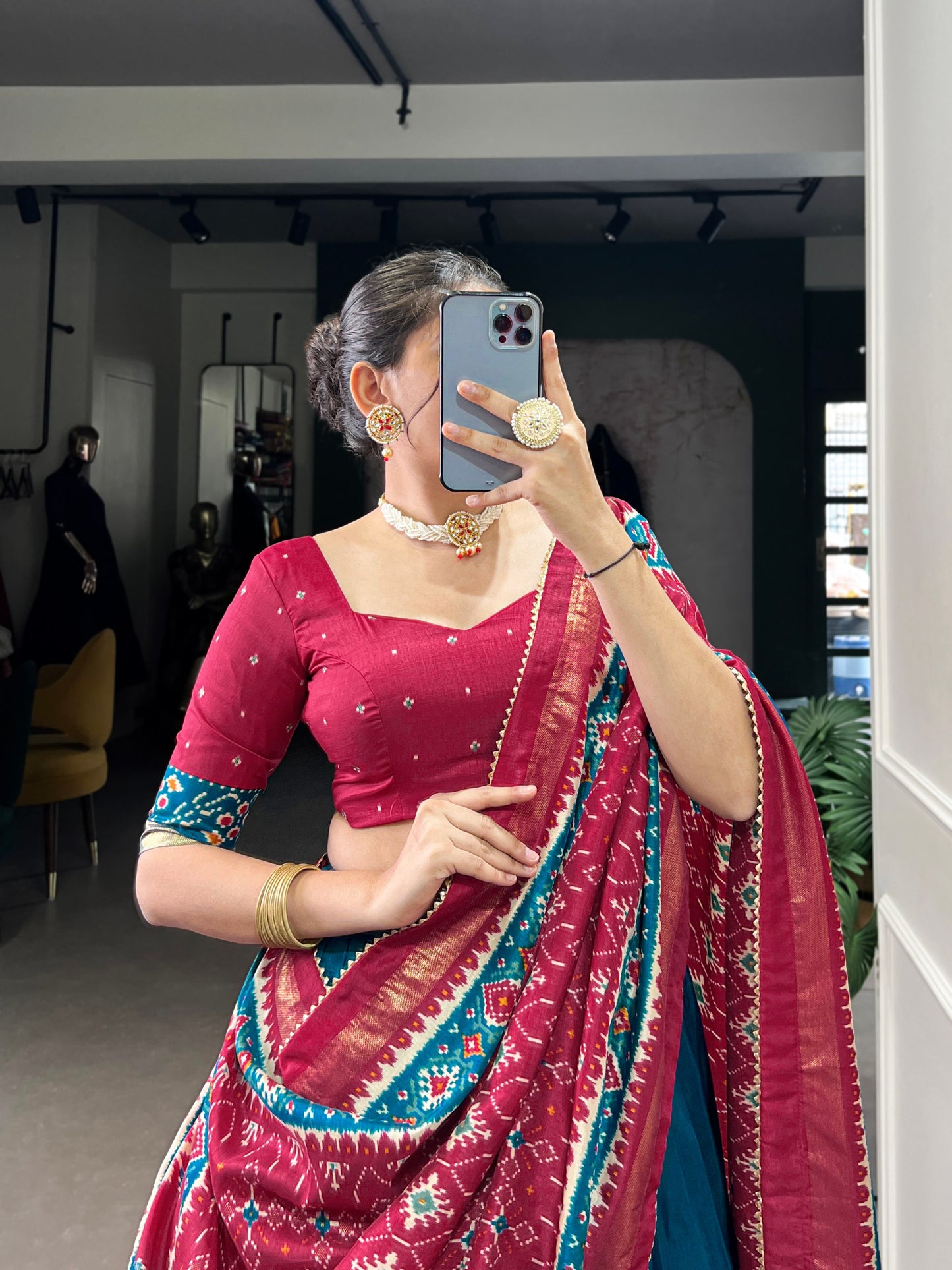 Teal Blue Traditional Patola Lehenga Set