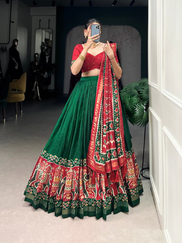 Bottle Green Patola Border Lehenga Choli