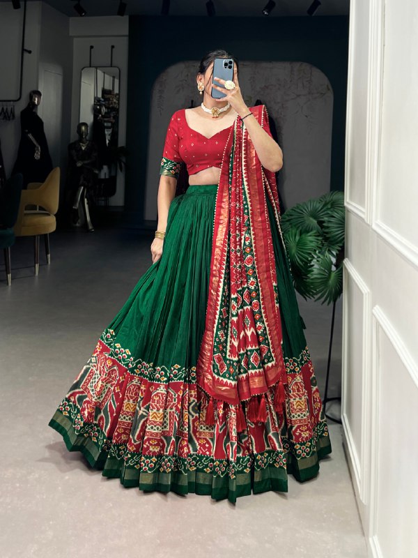 Bottle Green Patola Border Lehenga Choli
