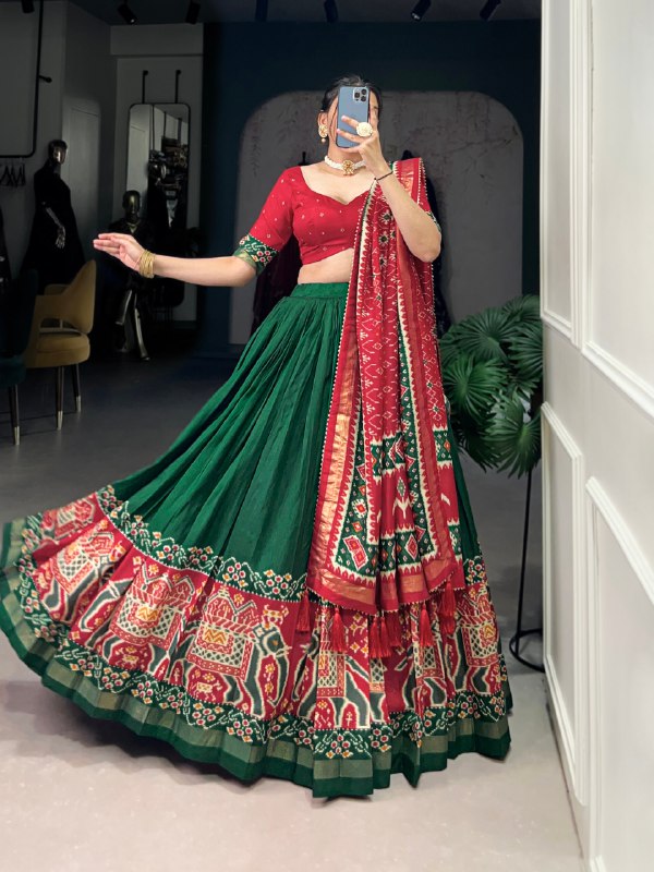 Bottle Green Patola Border Lehenga Choli