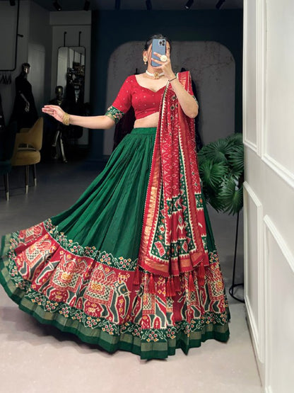 Bottle Green Patola Border Lehenga Choli