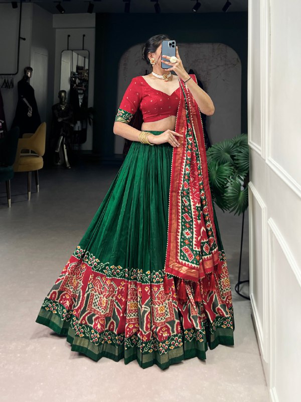 Bottle Green Patola Border Lehenga Choli