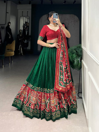 Bottle Green Patola Border Lehenga Choli