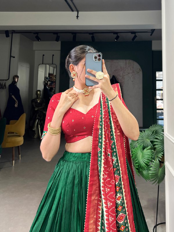 Bottle Green Patola Border Lehenga Choli