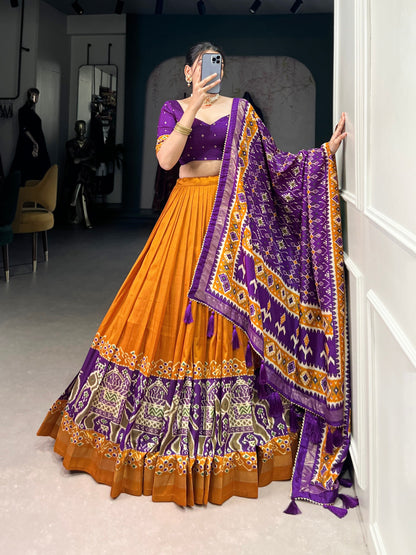 Mustard & Purple Silk Patola Lehenga Set