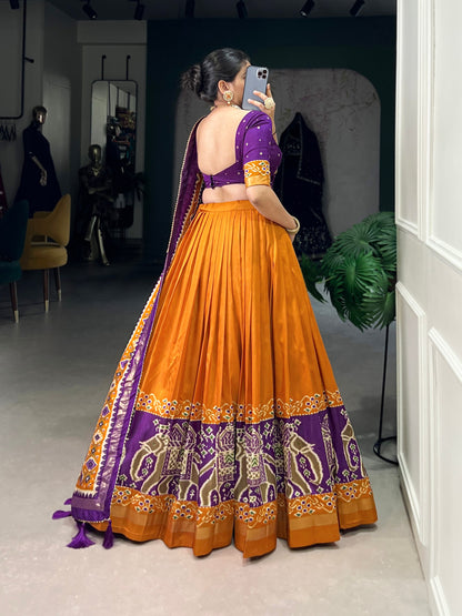 Mustard & Purple Silk Patola Lehenga Set
