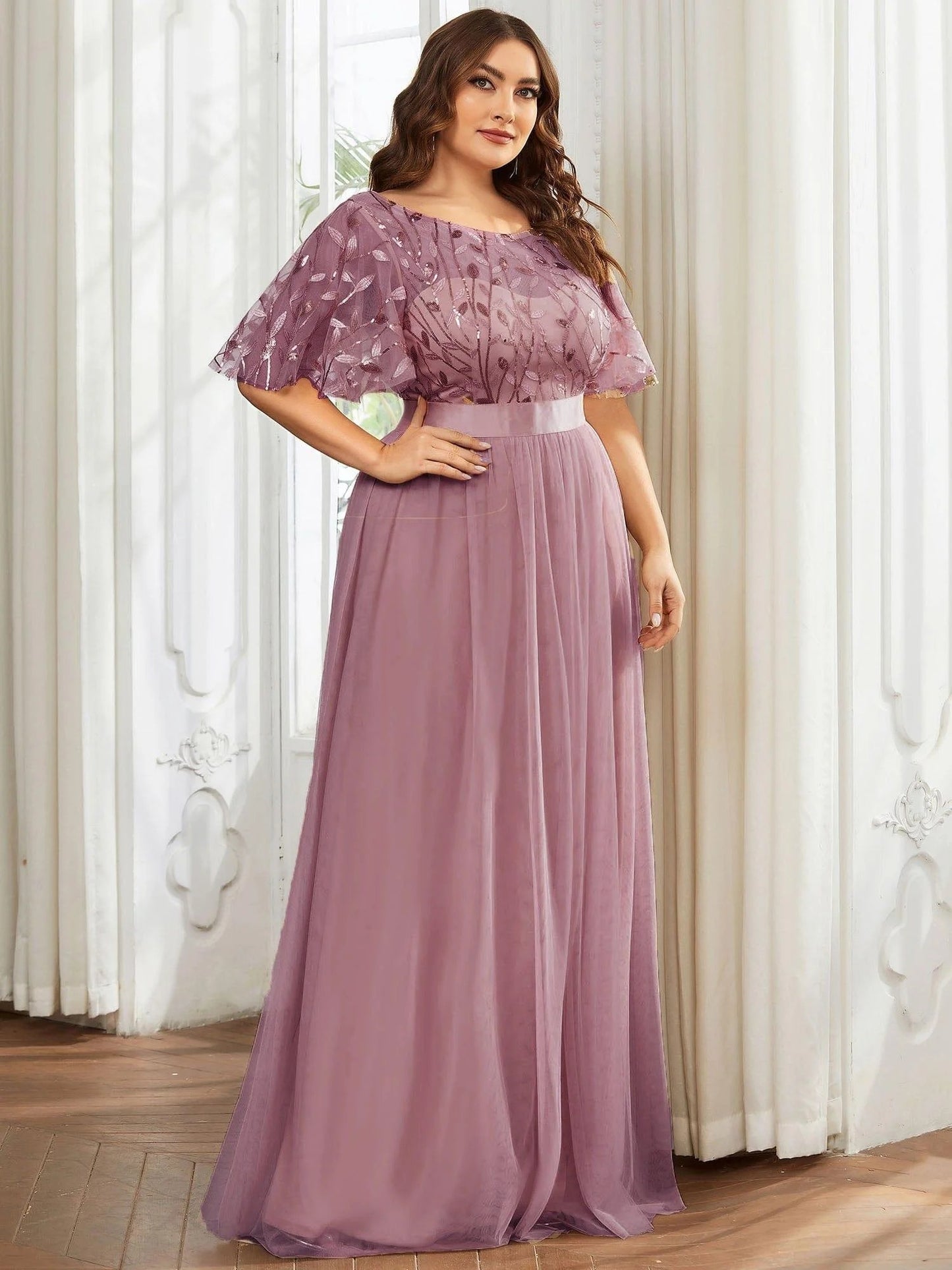 Rovika Fashion Women's Elegant Shimmer Maxi Gown Dress with Waist Belt - Pink