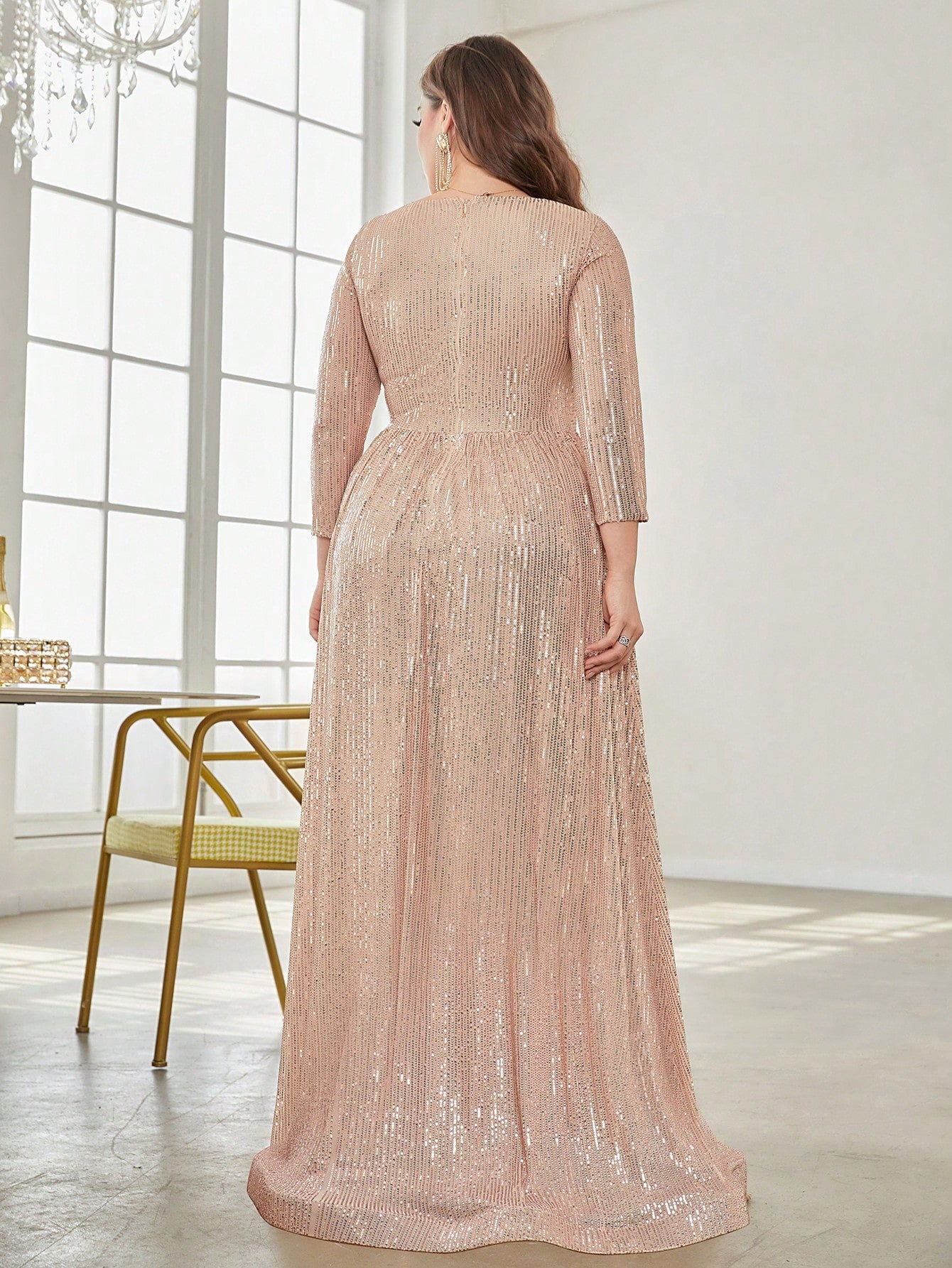 Rovika Fashion Women's Champagne Gold Sequin Maxi Party Gown